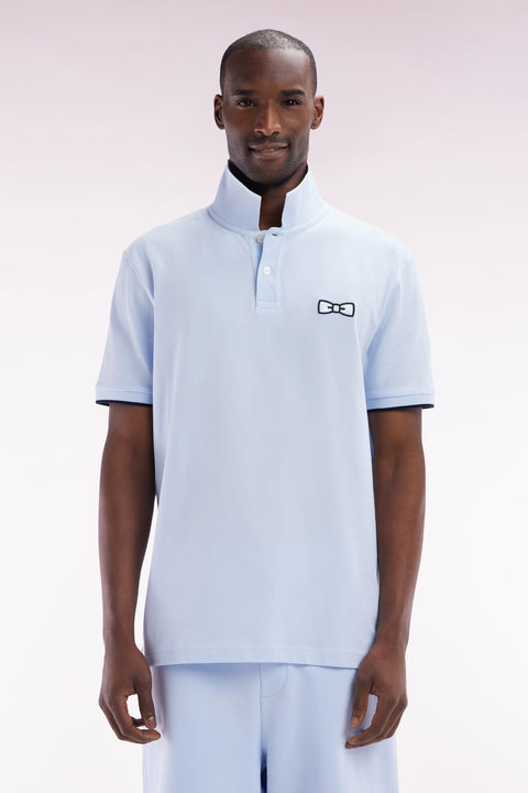 Relaxed-fit short-sleeved polo shirt in sky cotton with tone-on-tone embroidery - Image 1