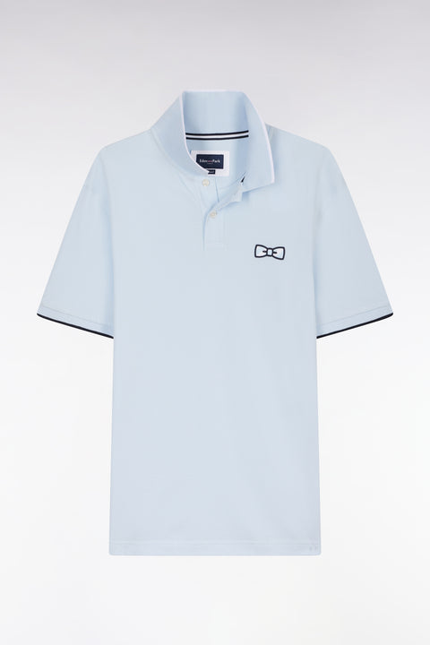 Relaxed-fit short-sleeved polo shirt in sky cotton with tone-on-tone embroidery - Image 2