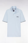 Relaxed-fit short-sleeved polo shirt in sky cotton with tone-on-tone embroidery