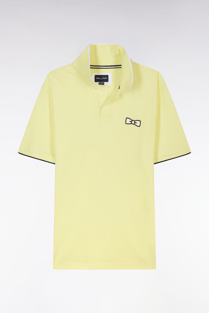 Polo à manches courtes en coton jaune broderie ton sur ton coupe décontractée