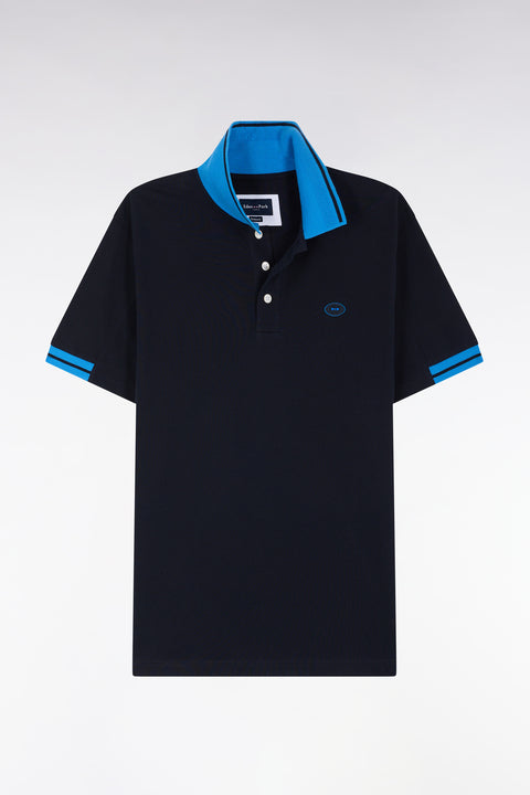 Relaxed-fit short-sleeved polo shirt in navy cotton with colorful accents - Image 2
