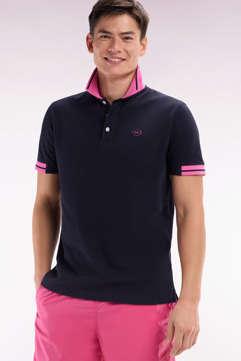 Relaxed-fit short-sleeved polo shirt in pink cotton with colorful accents - Image 3