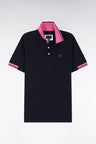 Relaxed-fit short-sleeved polo shirt in pink cotton with colorful accents