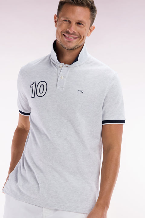 Relaxed-fit short-sleeved polo shirt in grey cotton with 10 embroidery - Image 3