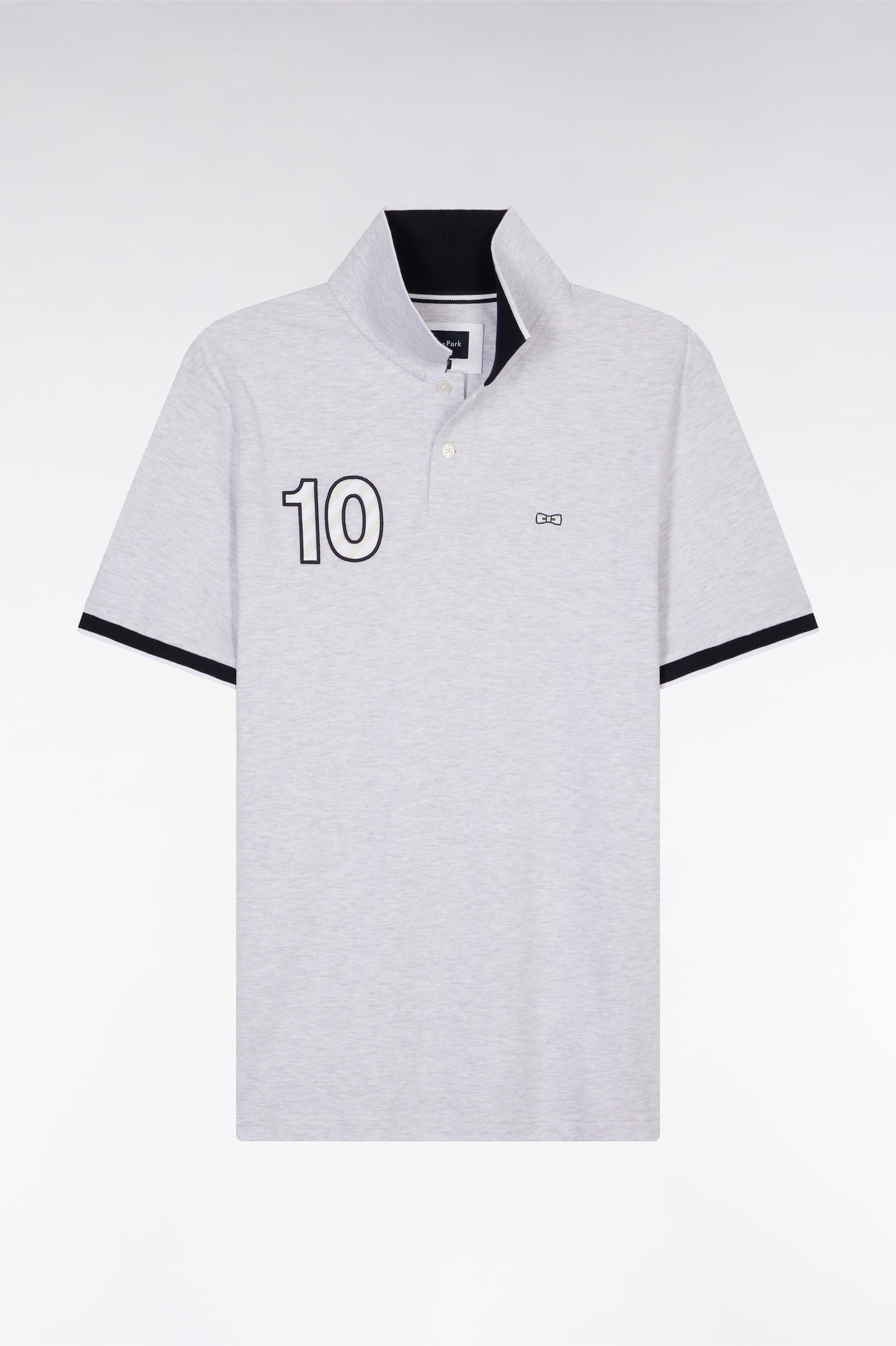 Relaxed-fit short-sleeved polo shirt in grey cotton with 10 embroidery