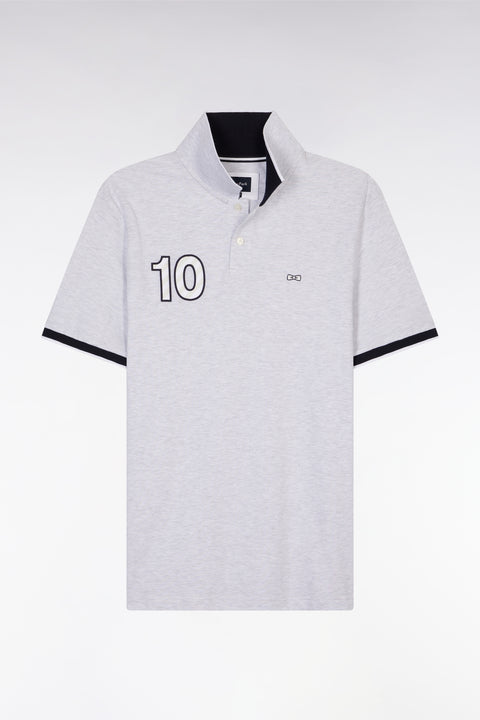 Relaxed-fit short-sleeved polo shirt in grey cotton with 10 embroidery - Image 2