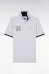 Relaxed-fit short-sleeved polo shirt in grey cotton with 10 embroidery