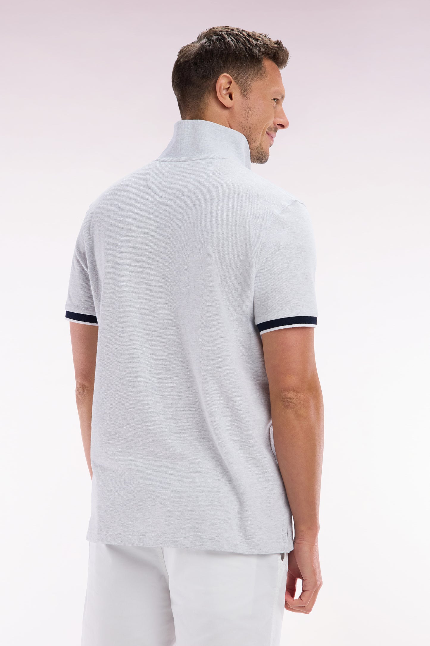 Relaxed-fit short-sleeved polo shirt in grey cotton with 10 embroidery