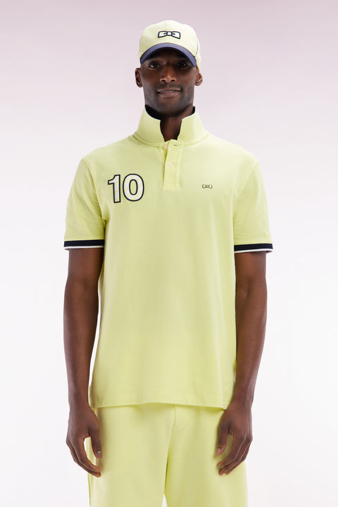 Relaxed-fit short-sleeved polo shirt in yellow cotton with 10 embroidery - Image 1