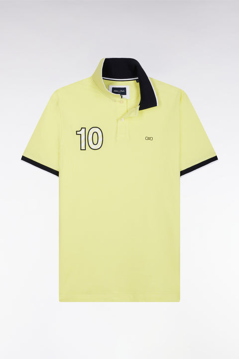 Relaxed-fit short-sleeved polo shirt in yellow cotton with 10 embroidery - Image 2