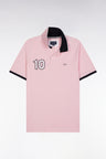 Relaxed-fit short-sleeved polo shirt in pink cotton with 10 embroidery
