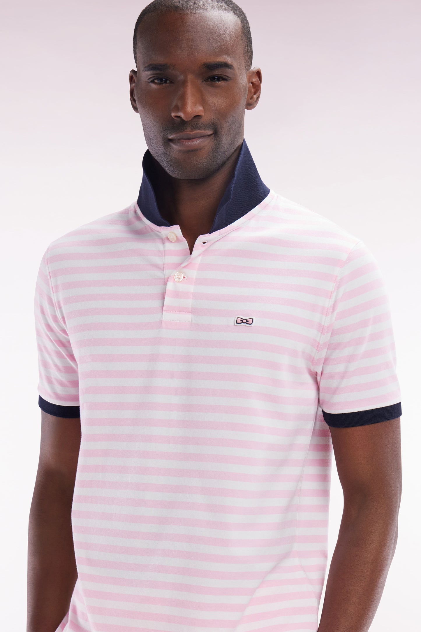 Polo marinière à manches courtes en coton stretch rayé rose coupe ajustée