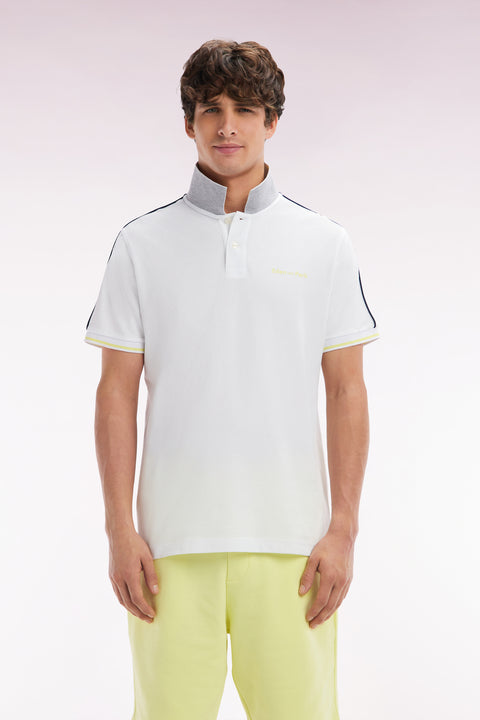 Relaxed-fit plain short-sleeved polo shirt in white cotton with Eden Park lettering - Image 1