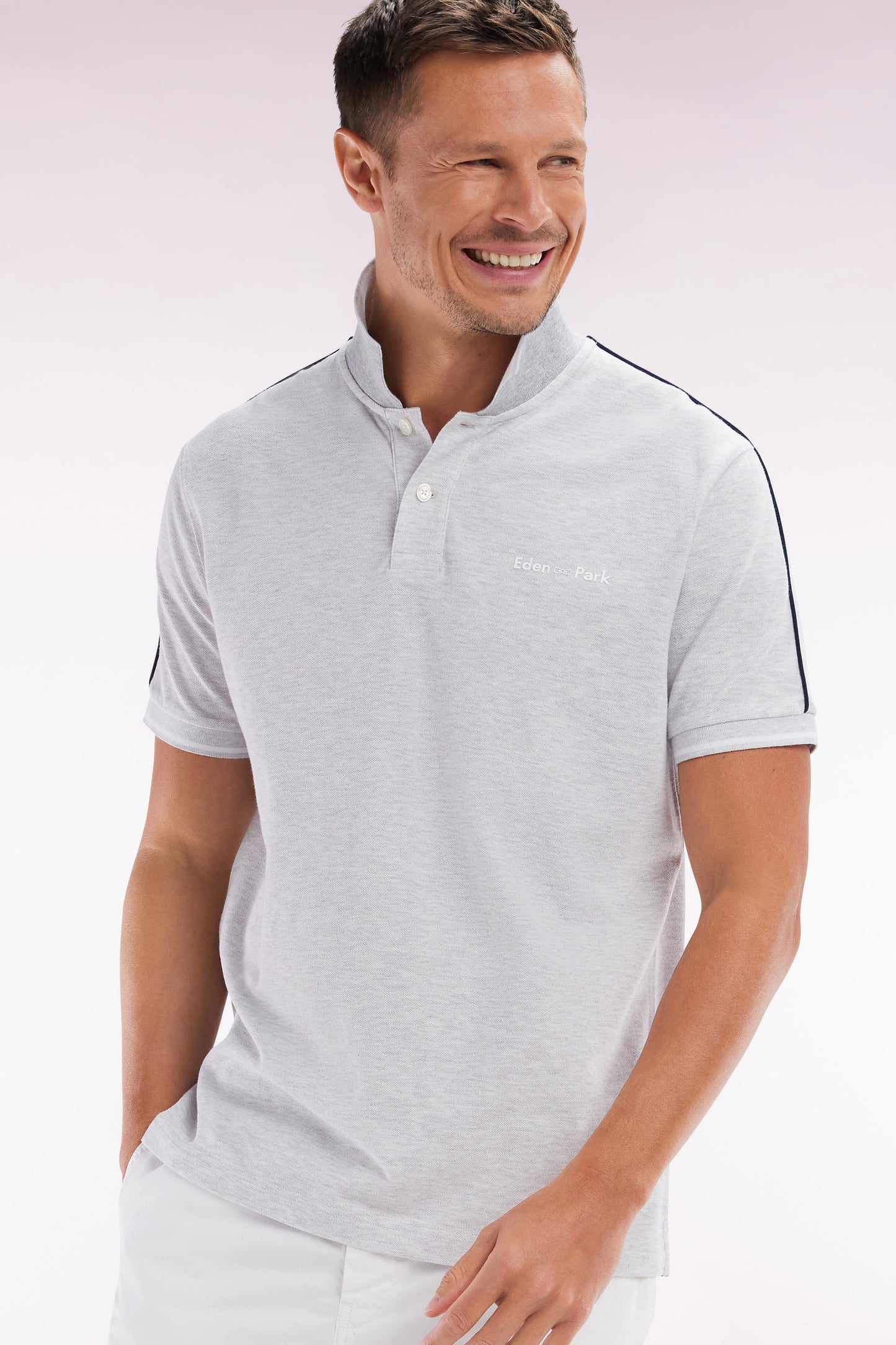 Relaxed-fit plain short-sleeved polo shirt in grey cotton with Eden Park lettering