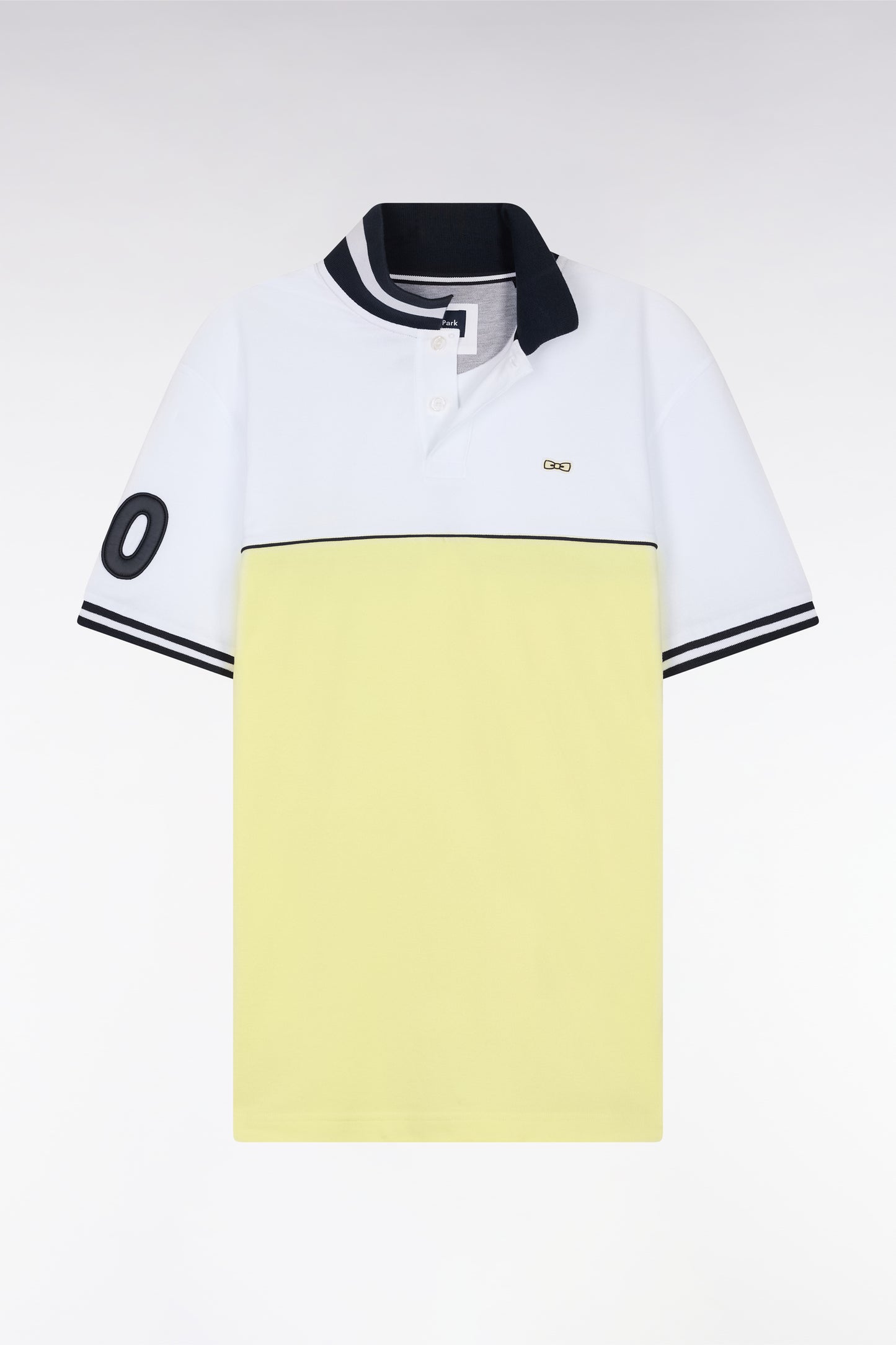 Relaxed-fit two-tone short-sleeved polo shirt in yellow and white cotton