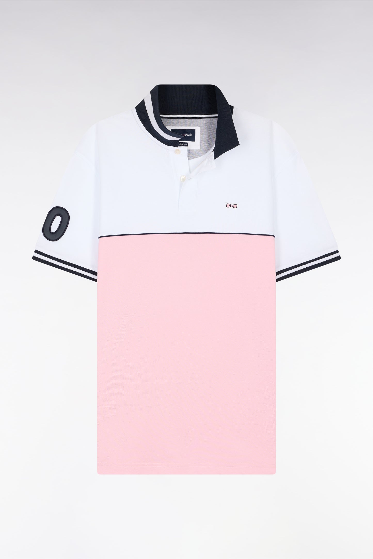 Relaxed-fit two-tone short-sleeved polo shirt in pink and white cotton