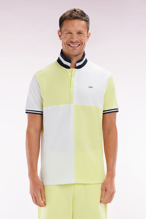 Relaxed-fit cut and sew short-sleeved polo shirt in yellow cotton - Image 1