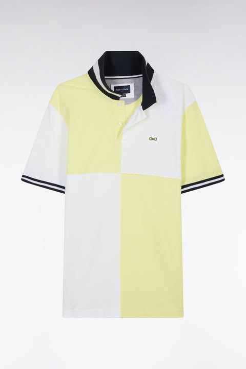 Relaxed-fit cut and sew short-sleeved polo shirt in yellow cotton - Image 2