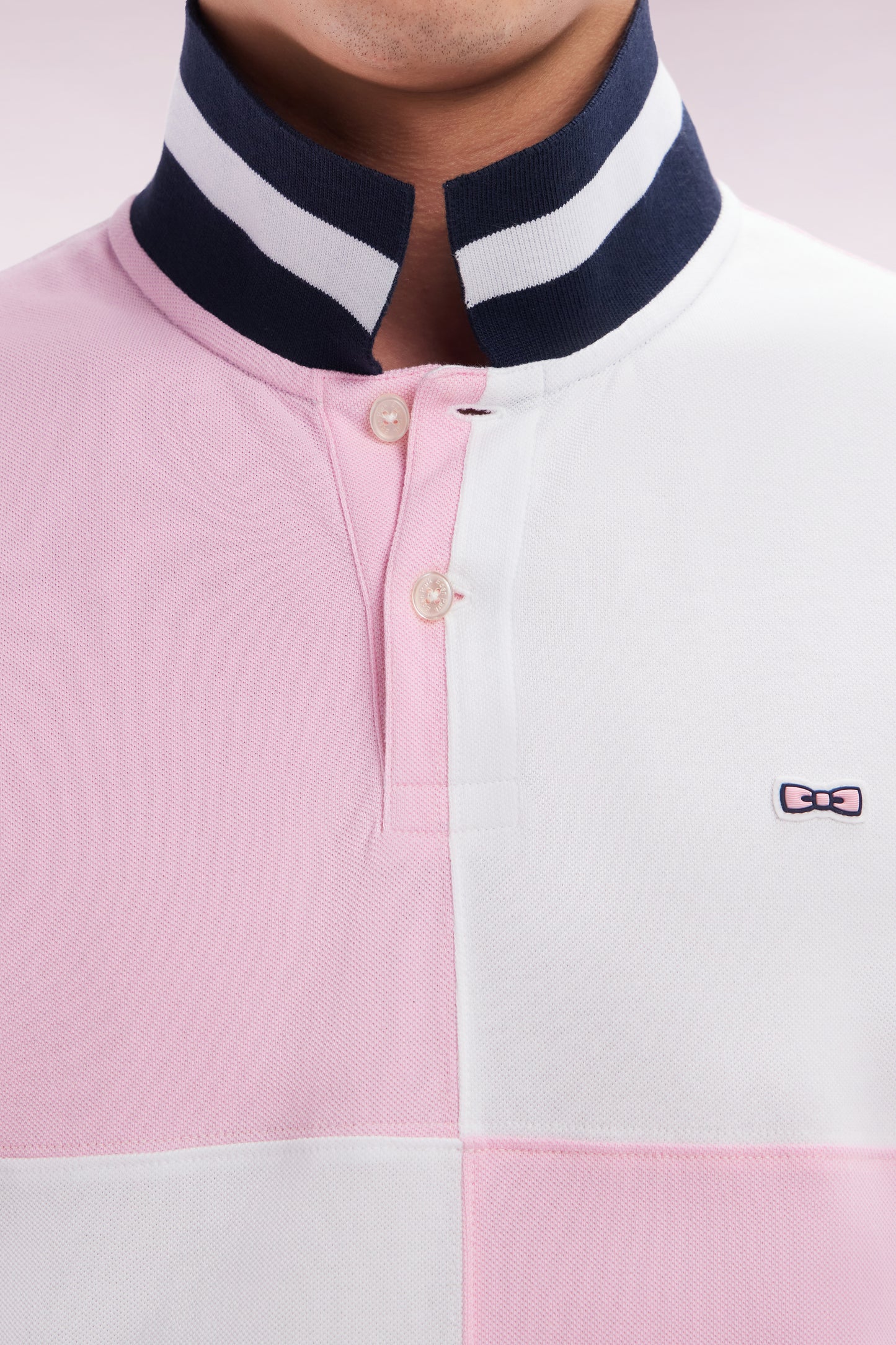 Relaxed-fit cut and sew short-sleeved polo shirt in pink cotton