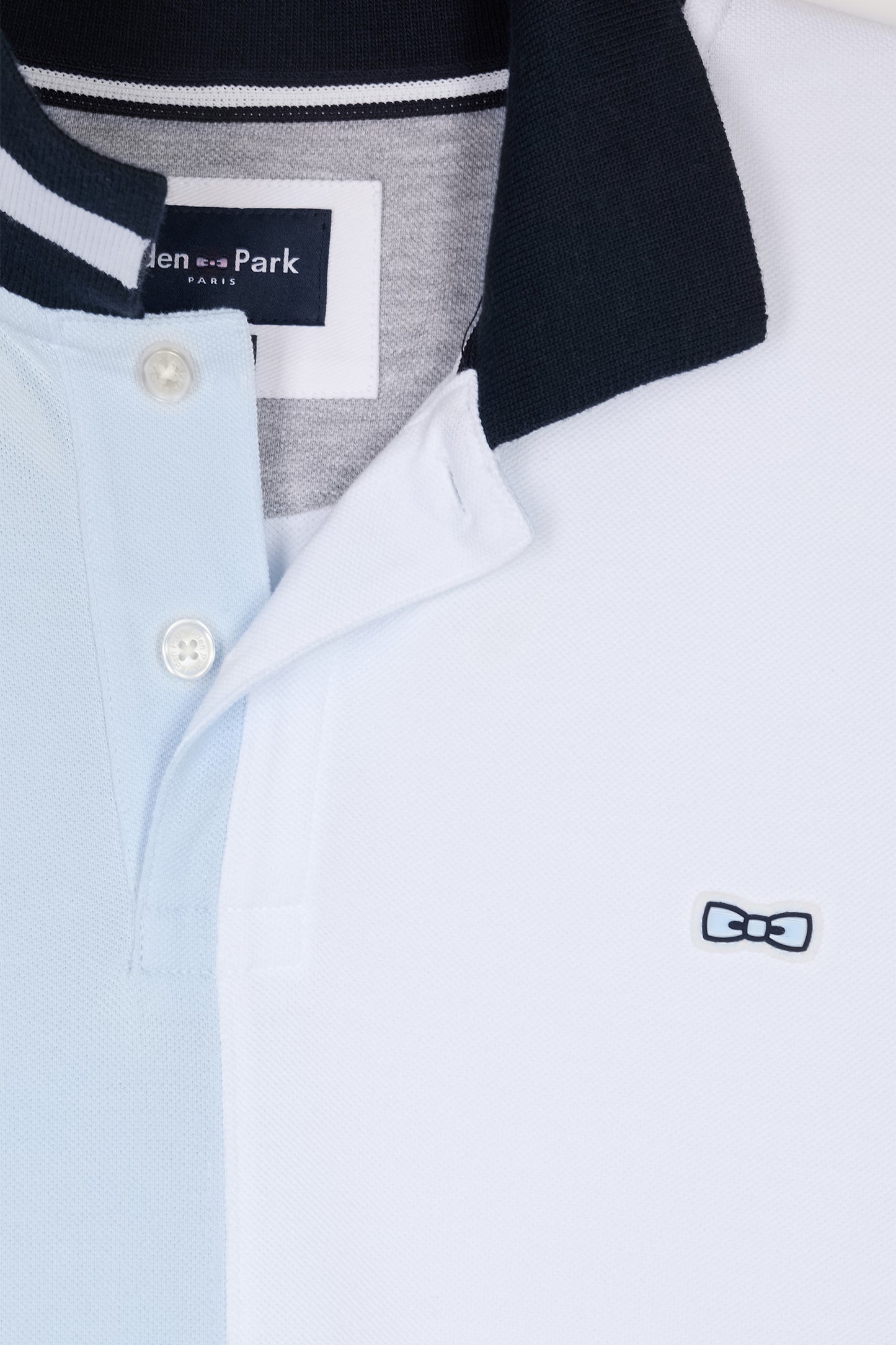 Relaxed-fit two-tone sky blue and white short-sleeved cotton polo shirt
