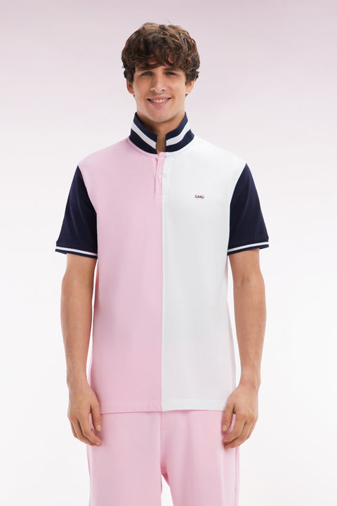 Relaxed-fit two-tone pink and white short-sleeved cotton polo shirt - Image 1