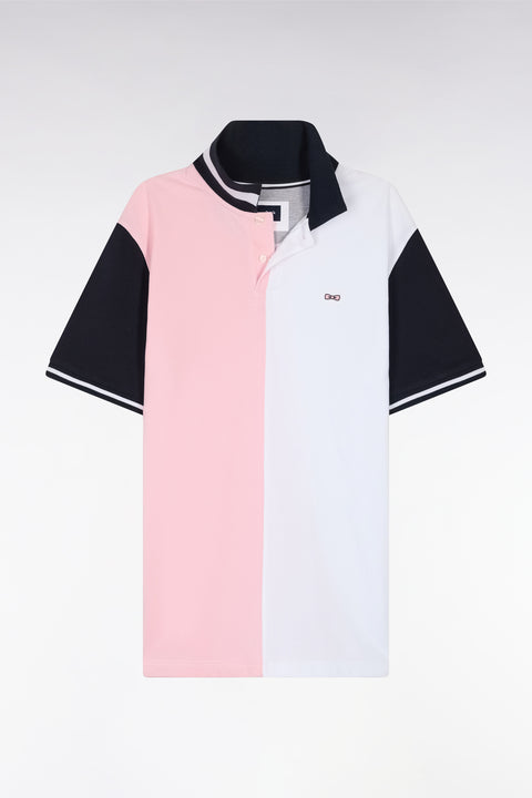 Relaxed-fit two-tone pink and white short-sleeved cotton polo shirt - Image 2