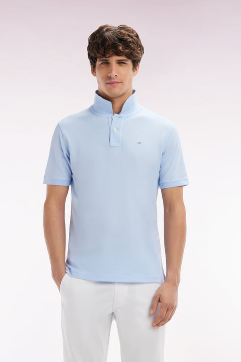 Straight-fit short-sleeved polo shirt in sky blue Pima cotton - Image 1