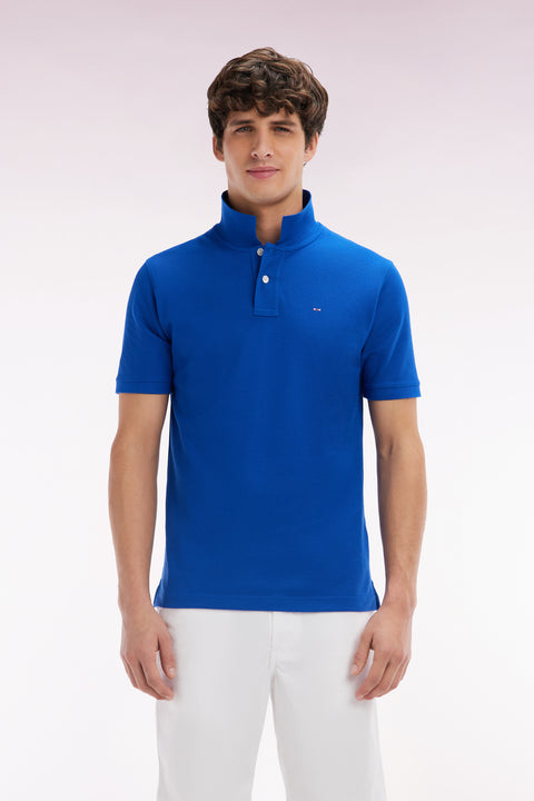 Polo à manches courtes uni en coton Pima bleu foncé coupe droite - Image 1