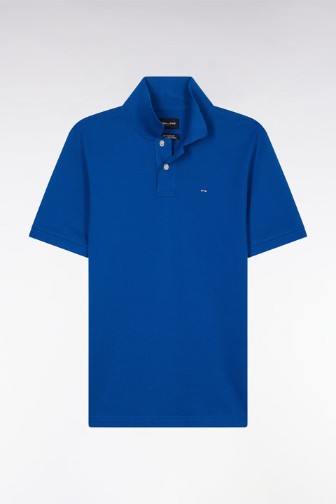 Polo à manches courtes uni en coton Pima bleu foncé coupe droite - Image 2