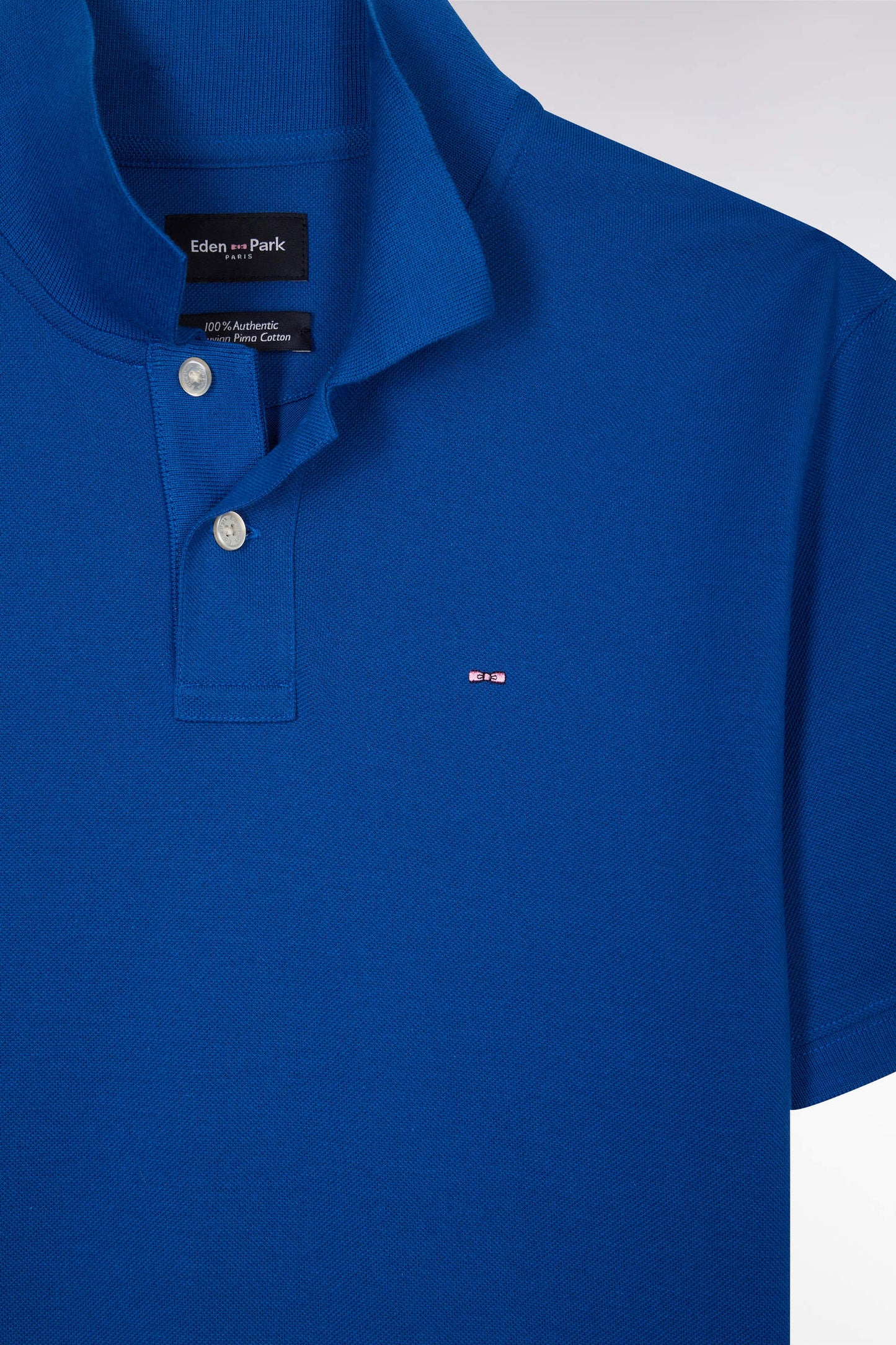 Straight-fit short-sleeved polo shirt in dark blue Pima cotton