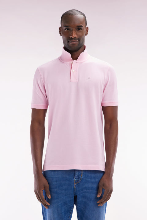 Polo à manches courtes uni en coton Pima rose clair coupe droite - Image 1