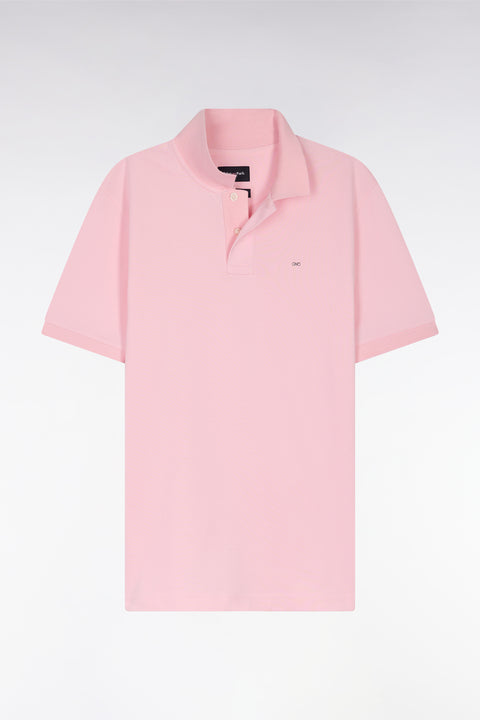 Polo à manches courtes uni en coton Pima rose clair coupe droite - Image 2