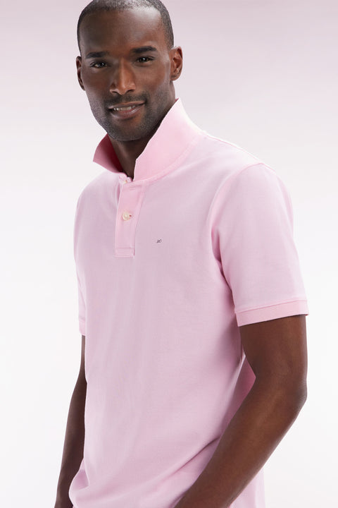 Polo à manches courtes uni en coton Pima rose clair coupe droite - Image 3