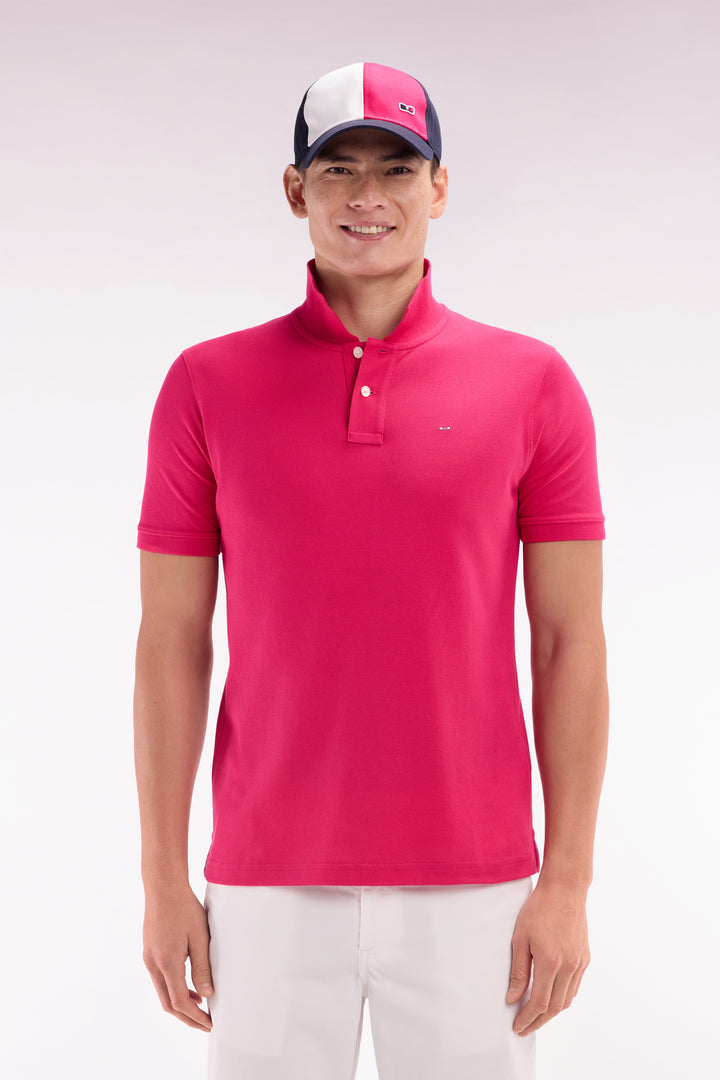 Polo à manches courtes uni en coton Pima fuchsia coupe droite