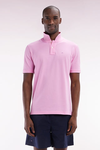 Straight-fit short-sleeved polo shirt in pink Pima cotton