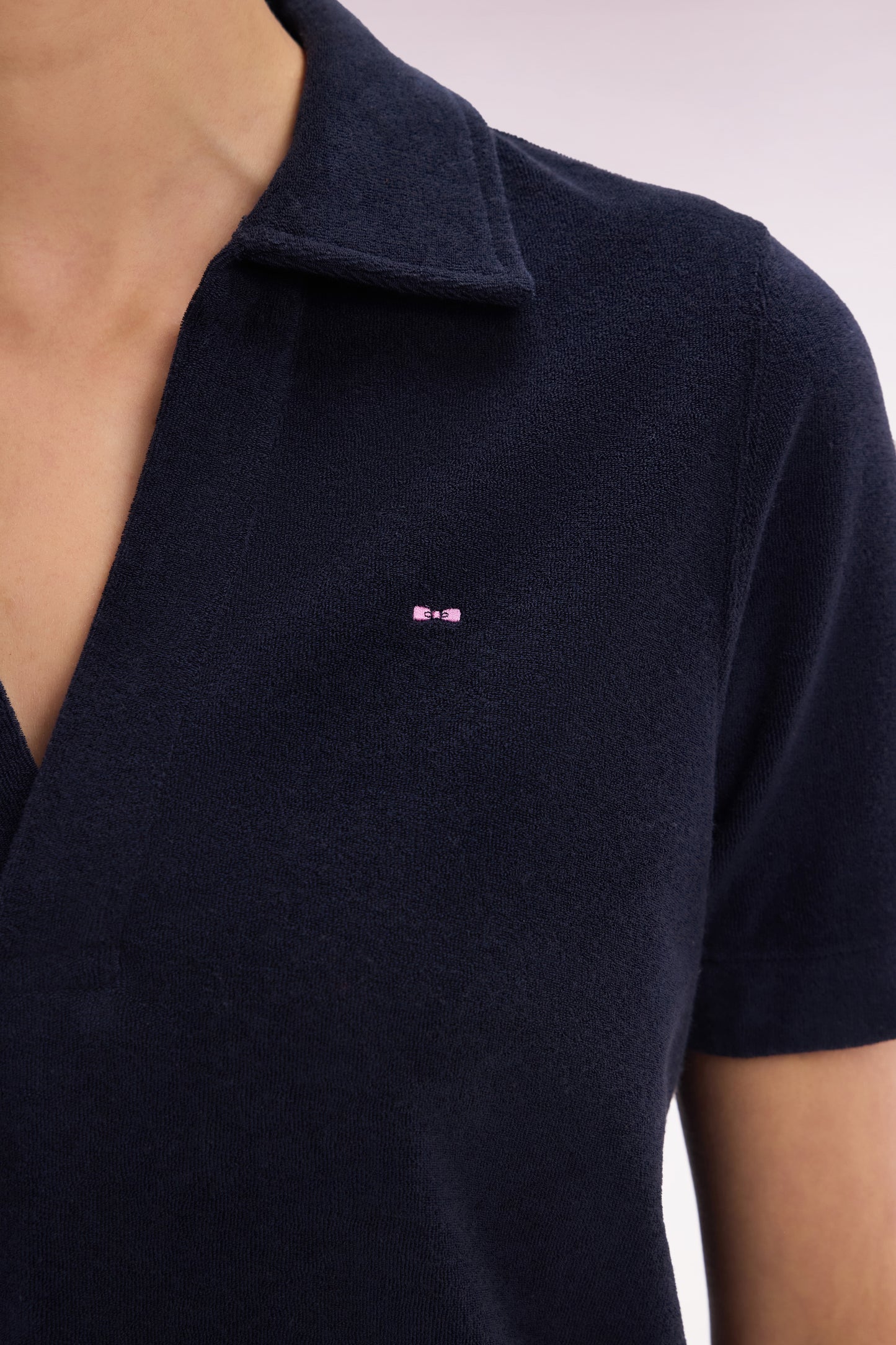 Short-sleeved polo shirt in navy cotton blend