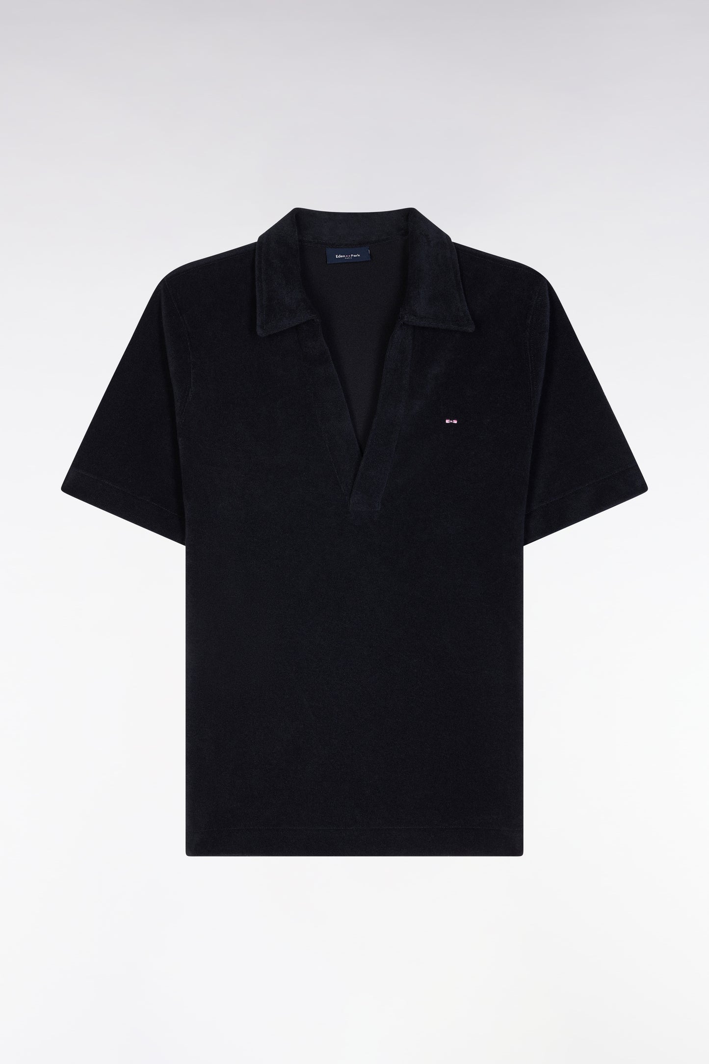 Short-sleeved polo shirt in navy cotton blend
