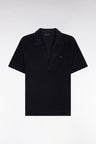 Short-sleeved polo shirt in navy cotton blend