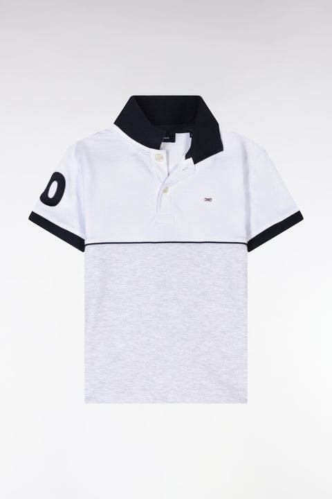 Polo à manches courtes bicolore en coton gris broderie 10 coupe droite - Image 1