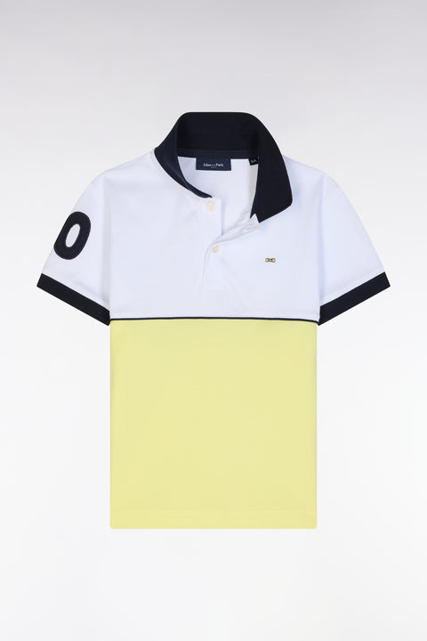 Polo à manches courtes bicolore en coton jaune broderie 10 coupe droite - Image 1