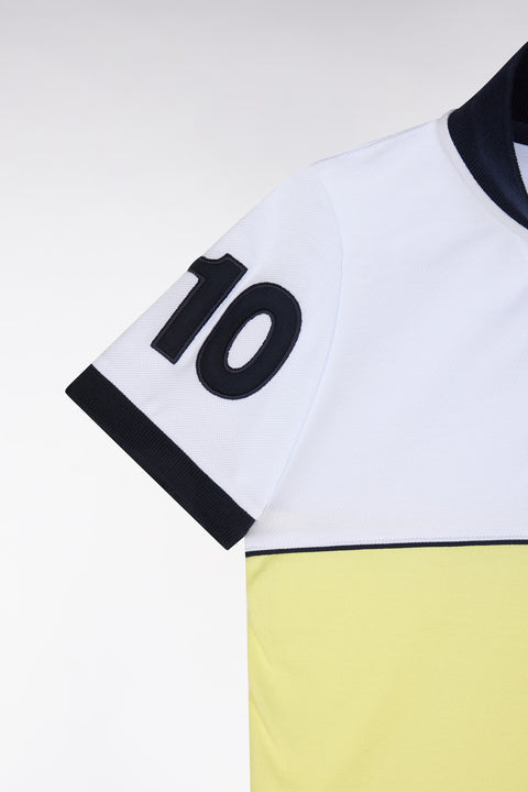 Polo à manches courtes bicolore en coton jaune broderie 10 coupe droite - Image 2