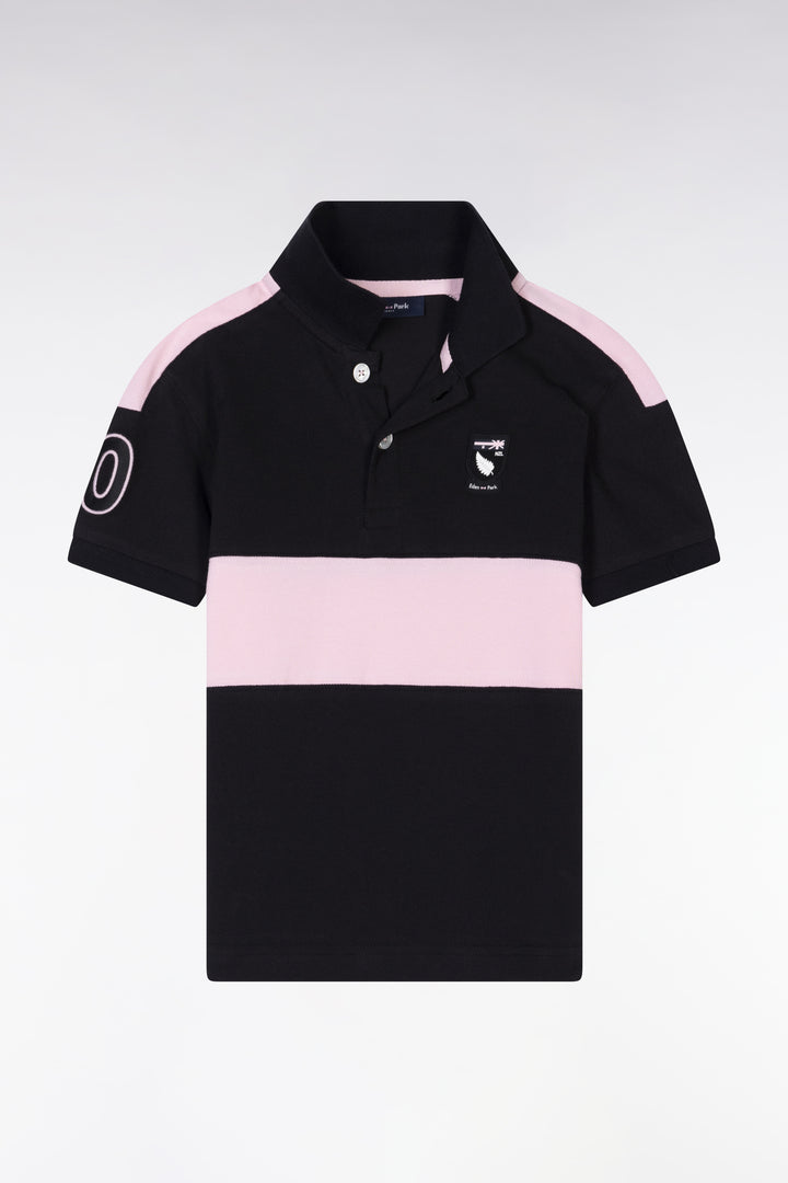 Polo New Zealand en piqué de coton noir et rose coupe droite