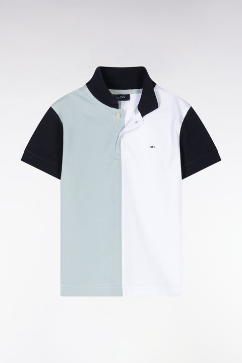 Polo à manches courtes en piqué coton tricolore blanc marine et vert coupe droite - Image 1