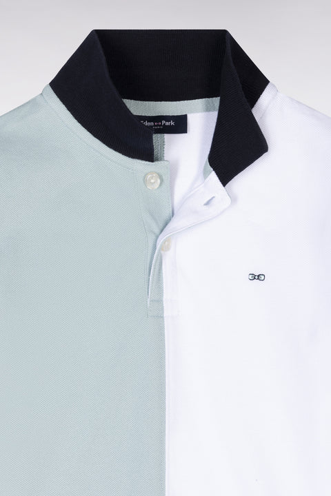 Polo à manches courtes en piqué coton tricolore blanc marine et vert coupe droite - Image 2