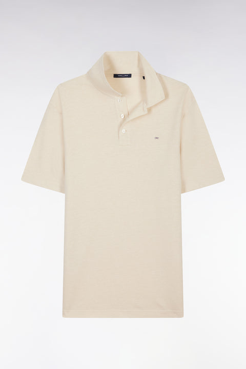 Polo à manches courtes en coton et lin crème coupe droite - Image 2
