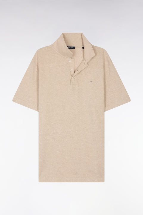 Polo à manches courtes en coton et lin beige coupe droite - Image 2