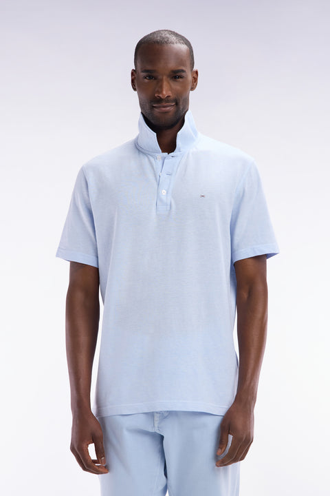 Polo à manches courtes en coton et lin bleu-gris coupe droite - Image 1