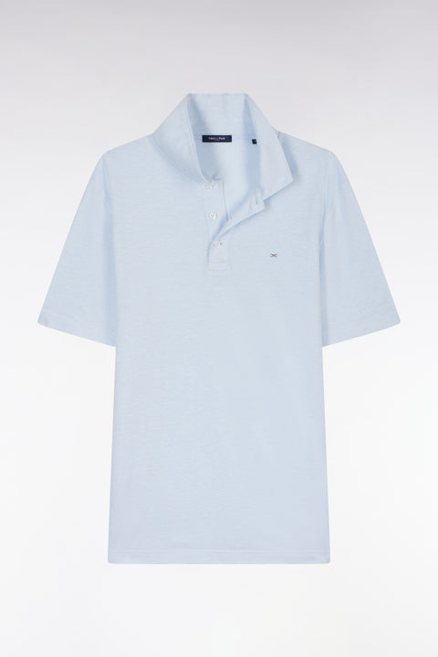 Polo à manches courtes en coton et lin bleu-gris coupe droite - Image 2