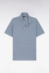 Straight-fit short-sleeved polo shirt in dark grey cotton-linen blend