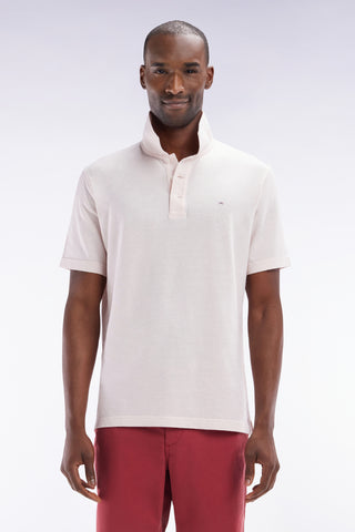 Straight-fit short-sleeved polo shirt in pink cotton-linen blend